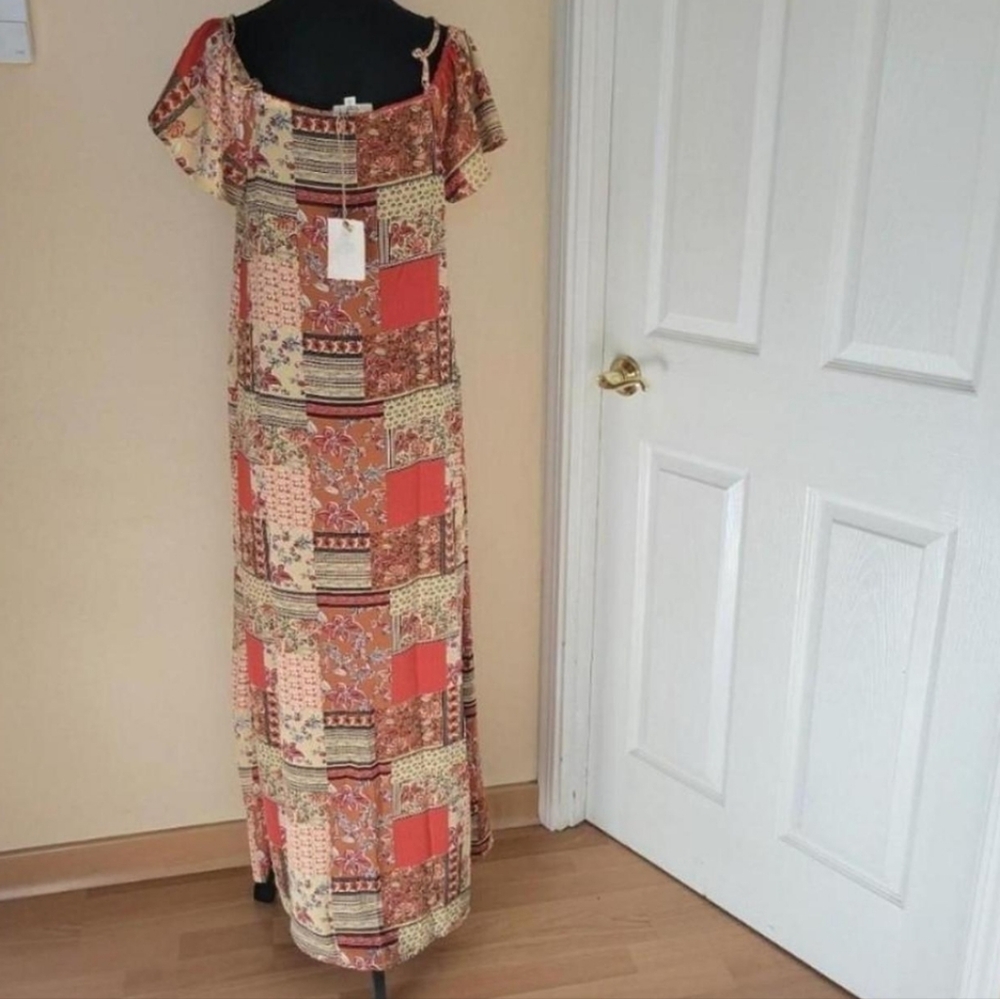 Easel Patchwork Design Cold Shoulder Button Down … - image 7